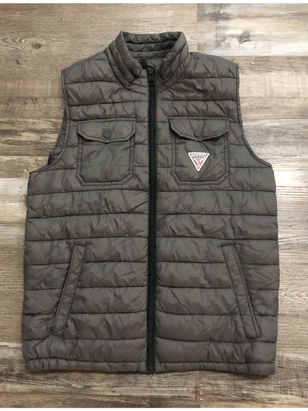 Guess Puffer Vest Womens Size Small Charcoal Gray Full Zip